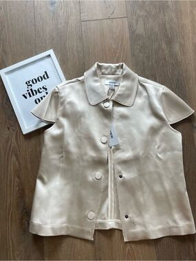 Jason Wu Almond Cream Short-Sleeve Satin Jacket